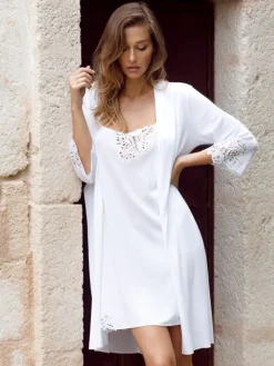 Morgenmantel CAROLA weiß Modal-Baumwolle von Imec