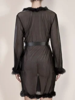 Morgenmantel mit Federn MARILYN schwarz von Escora