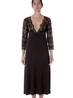 Nachtkleid EMMA lang schwarz aus Modal und Spitze von Imec