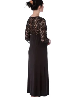 Nachtkleid EMMA lang schwarz aus Modal und Spitze von Imec