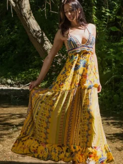 Neckholder Sommerkleid mit Seide ADELIA gelb von Laetitia Beachwear