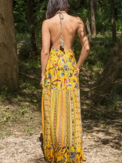 Neckholder Sommerkleid mit Seide ADELIA gelb von Laetitia Beachwear