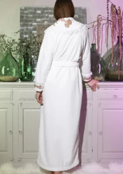 Plüsch-Hausmantel NEIGE mit Spitze Marjolaine