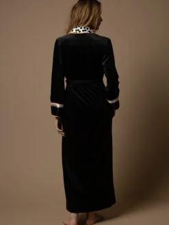 Samt Morgenmantel LUTHER schwarz gold mit Seide von Marjolaine