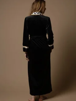 Samt Morgenmantel LUTHER schwarz gold mit Seide von Marjolaine