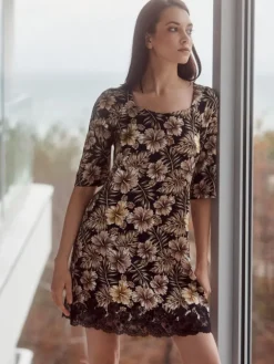 Seide Halbarm-Nachtkleid JOANNA mit Spitze von GATTINA