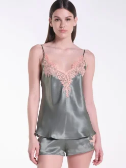 Seide Kurzpyjama OLIVE mit Spitze von Verdiani