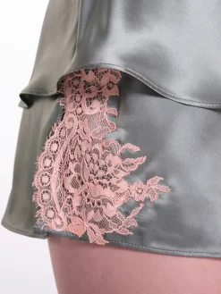 Seide Kurzpyjama OLIVE mit Spitze von Verdiani
