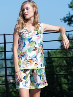 Seide Kurzpyjama PAPILLON No. 5 weiß-bunt von Chiara Fiorini