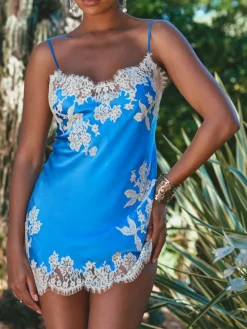 Seide Mini Combinette APPOLINE azurblau von Marjolaine