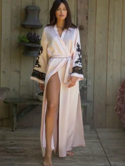 Seide Morgenmantel lang MARJOLIE No. 6 mit Spitze Marjolaine