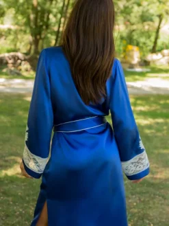 Seide Morgenmantel lang MARJOLIE No. 6 mit Spitze Marjolaine