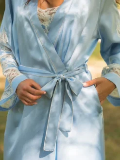 Seide Morgenmantel lang MARJOLIE No. 6 mit Spitze Marjolaine