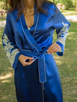 Seide Morgenmantel lang MARJOLIE No. 6 mit Spitze Marjolaine