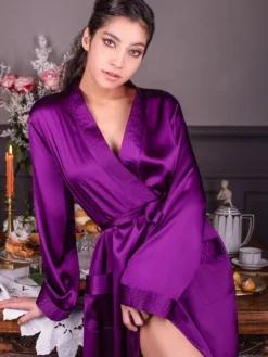 Seide Morgenmantel lang NELIA Satin Marjolaine