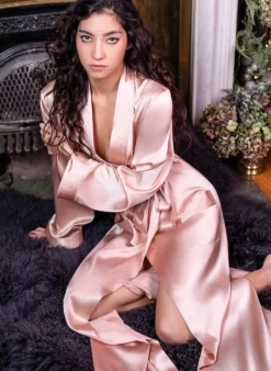 Seide Morgenmantel lang NELIA uni Marjolaine