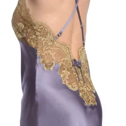 Seide Negligé lang SERENATA mit Spitze schwarz gold von GATTINA