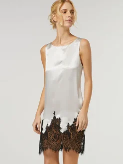 Seide Neglige LOTTIE silber mit schwarz von Vivis