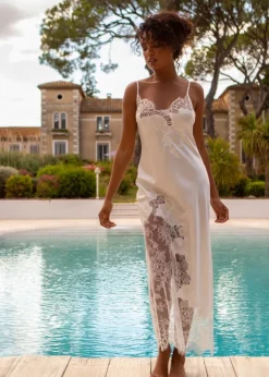 Seide Neglige NYMPHE No. 4 lang mit Spitze Marjolaine