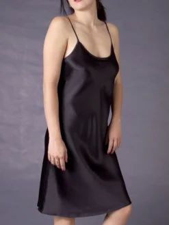 Seide-Baumwolle Nachthemd SATIN knielang uni von Gattina