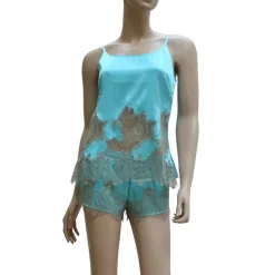 Seidentop DESIDERIO AQUA mit Spitze von GATTINA