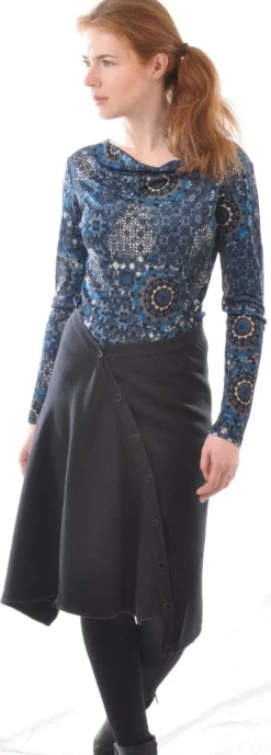 Seide-Wolle ROCK mit Knöpfen schwarz von Alkena