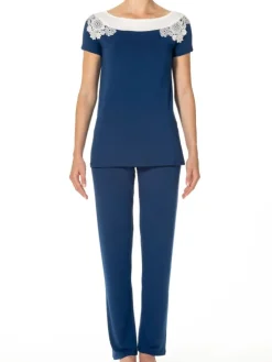 Sommer Pyjama CAMILLA blau-weiß aus Modal von Imec