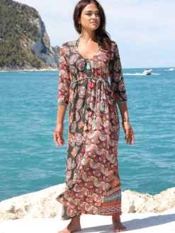 Strandkleid mit Seide BERENICE VERDE schwarz-bunt von Laetitia Beachwear