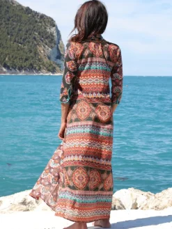 Strandkleid mit Seide BERENICE VERDE schwarz-bunt von Laetitia Beachwear