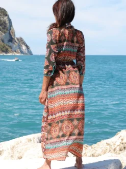 Strandkleid mit Seide BERENICE VERDE schwarz-bunt von Laetitia Beachwear