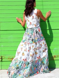 Strandkleid mit Seide FANTASIA BIANCO weiß grün von Laetitia Beachwear