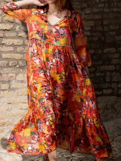 Strandkleid mit Seide KATE rot-bunt von Laetitia Beachwear