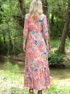 Strandkleid mit Seide LYRA rosa-bunt von Laetitia Beachwear