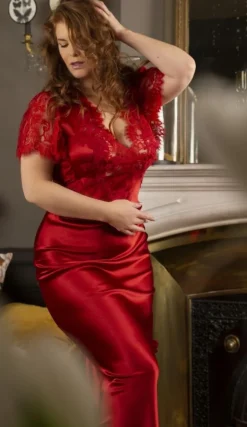 Stretchseide Nachtkleid lang NINA mit Spitze Marjolaine