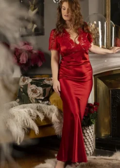 Stretchseide Nachtkleid lang NINA mit Spitze Marjolaine