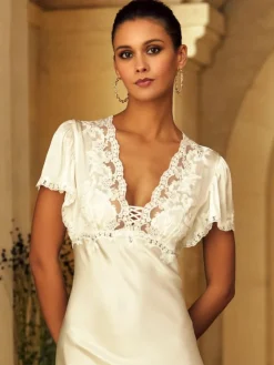 Stretchseide Nachtkleid lang REINE No. 3 mit Spitze von Marjolaine