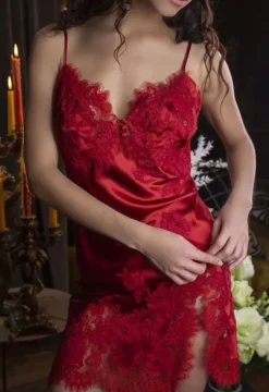 Stretchseide Neglige kurz NINA mit Spitze Marjolaine