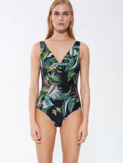 Triangel-Badeanzug EXOTIC LEAVES schwarz grün von Fürstenberg