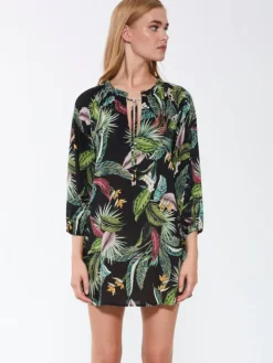 Tunika EXOTIC LEAVES schwarz grün von Fürstenberg aus Viscose