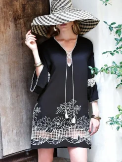 Tunikakleid mit Hohlsaum-Stickerei NERO von Chiara Fiorini