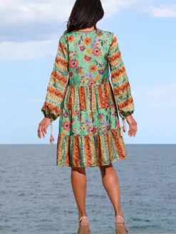 Tunikakleid mit Seide GINEVRA MENTA grün-orange von Laetitia Beachwear