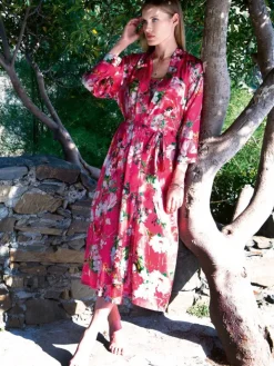 Viscose Morgenmantel FLOWERS No. 3 pink-grün von Chiara Fiorini