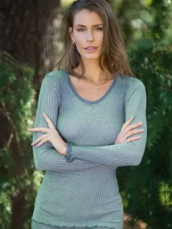 Wolle-Seide Langarm Shirt BREEZE M/L gerippt von Madiva Ecofuture®