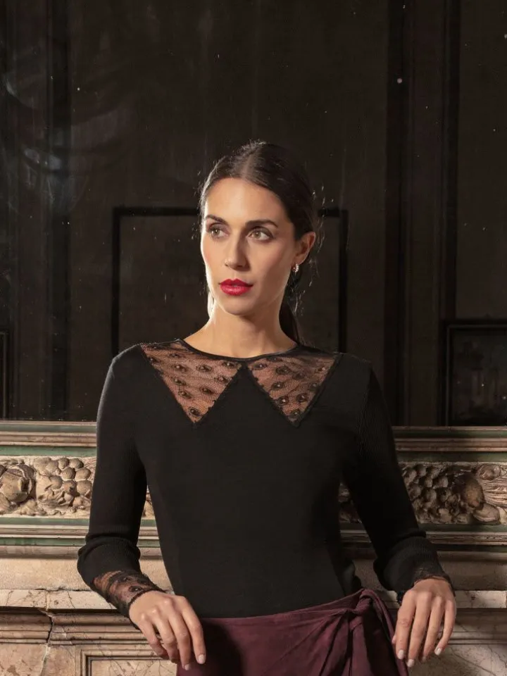 Wolle-Seide Shirt ALINA mit Spitze von Oscalito